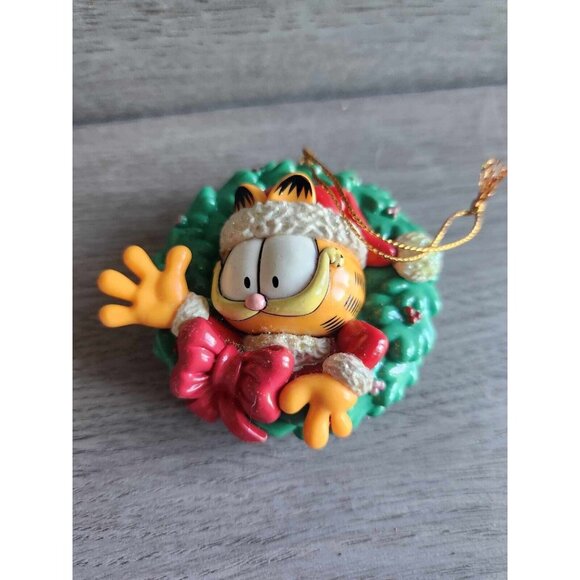 Vtg 1996 Garfield in Christmas Wreath w/Santa Hat Trim-A-Tree Ornament Paws - Picture 6 of 10
